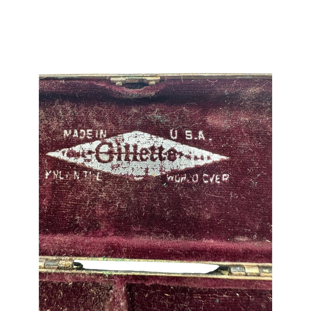 Antique Gillette Razor Set With Embossed Metal Case & Accessories USA-Made Razor - Picture 3 of 16